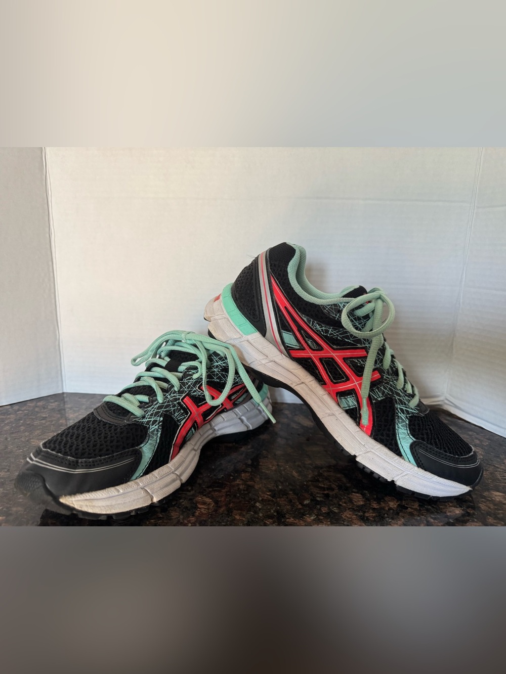 Women’s Black & Mint Athletic Running Shoes with Coral Accents